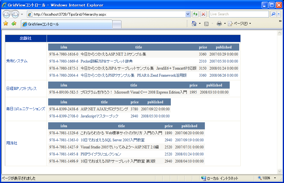 Asp Net Gridviewコントロールを階層表示させるには 2 0 3 0 3 5 C Vb It