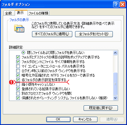 Windows XP Home Editionにおける「表示」オプション