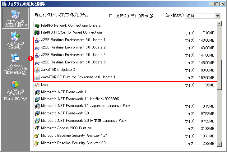 古いバージョンのjava Runtime Environmentはアンインストールしてもよい It